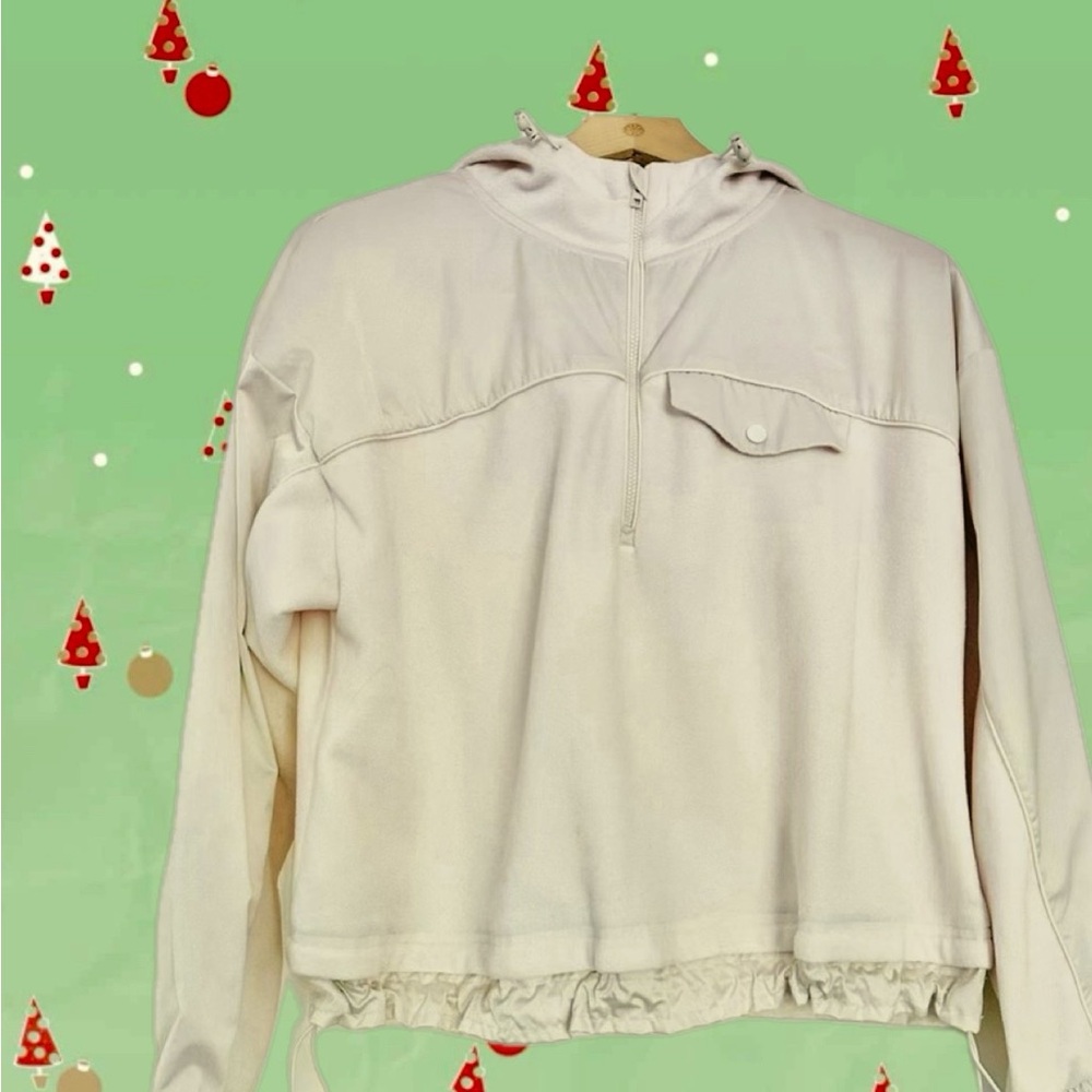 Athleta 1/2 zip Zion micro fleece pullover hoodie with snap front pocket.